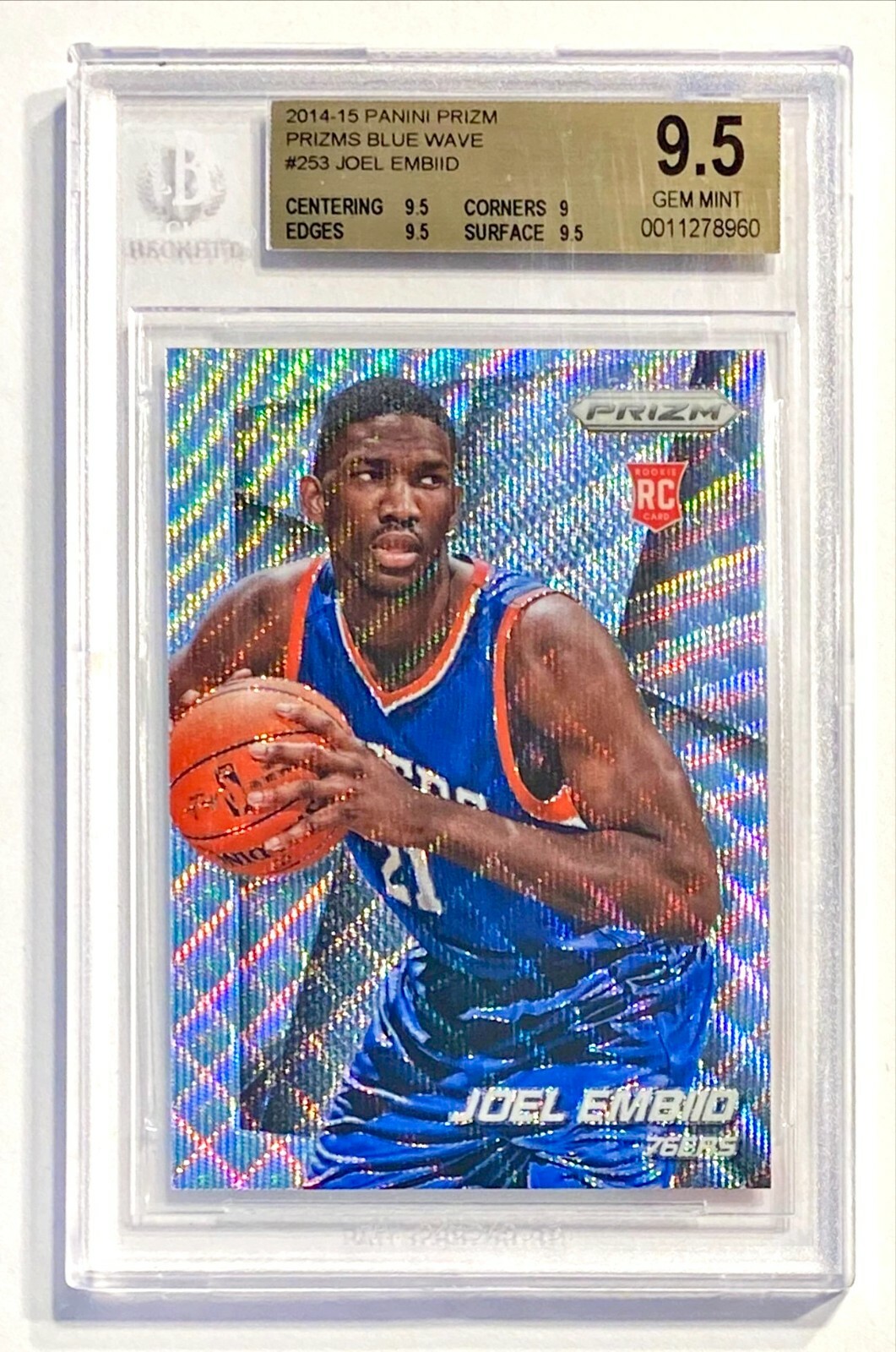 2014-15 Panini Prizm JOEL EMBIID #253 Blue Wave Prizm Rookie BGS 9.5! 💎 POP 9!
