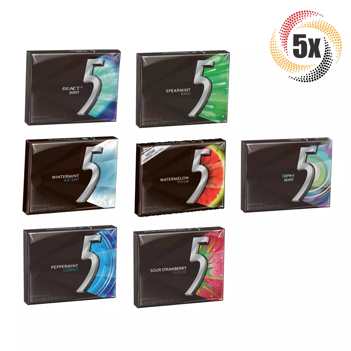 5x Packs 5 Gum Variety Pack Flavors ( 15 Sticks Per Pack ) Mix & Match  Flavors!