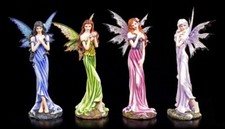 Elfen Figuren 4er Set - Vier Farben der Freude - Fantasy Fee Engel Statue Deko 