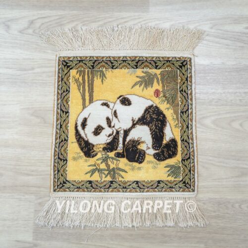1x1ft House Hand Knotted Area Rug Mini Silk Carpet Panda Tapestry 022H - Picture 2 of 7