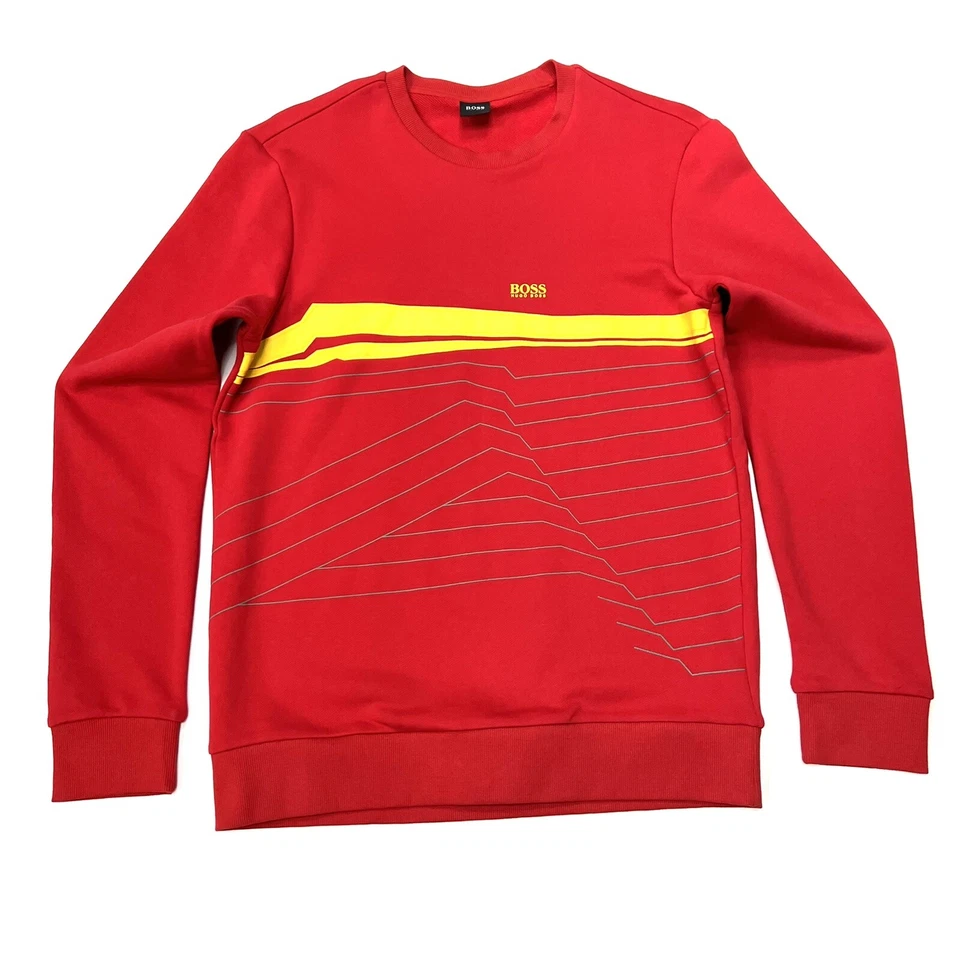 Hugo Boss Hombre Ajuste Regular Cuello Redondo Sudadera en Rojo Talla M - Imagen 3 de 4