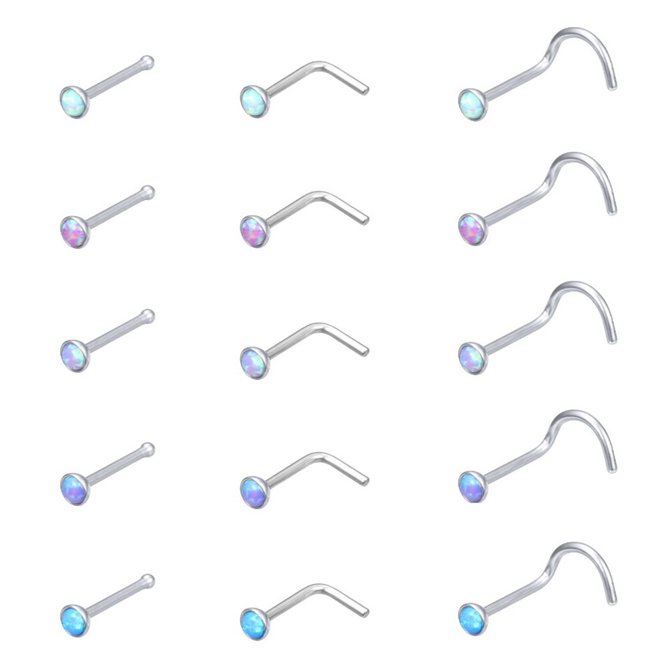 Juego de joyas piercing nariz ópalo 20G acero inoxidable 5 piezas