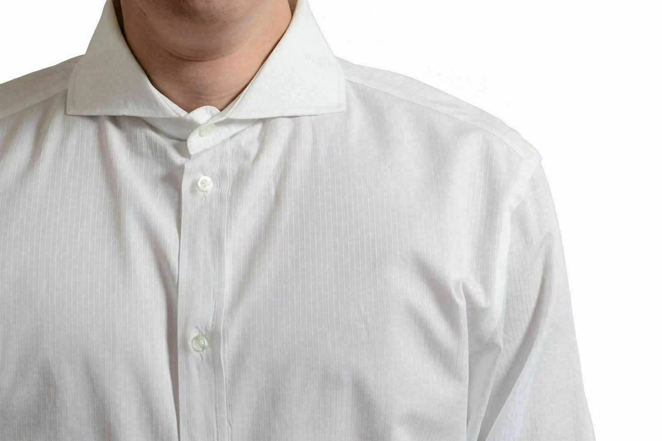 Camisa de vestir a rayas blanca manga larga Gianfranco Ferre para hombre US 18 IT 45 Foto 4 de 4