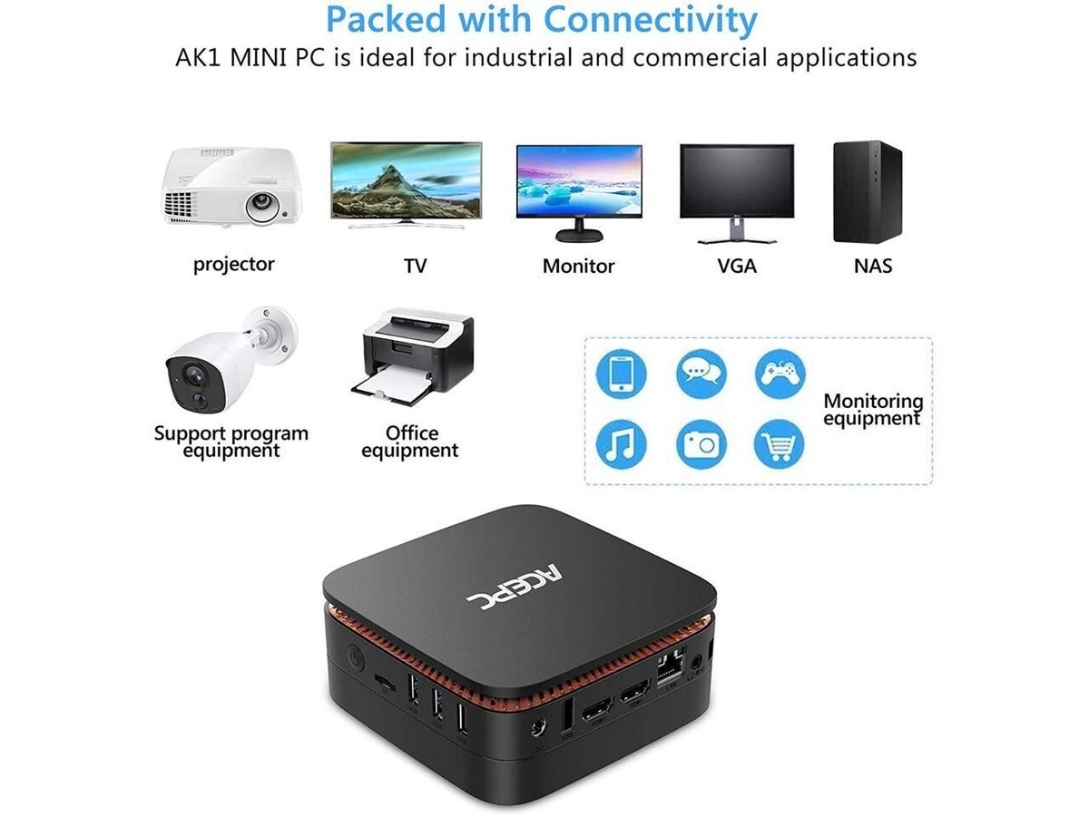 AK1 Mini PC Windows 10 Pro - Micro Desktop PC, 4GB DDR3/64GB eMMC