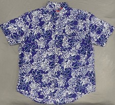 VTG Izod Men's Shirt L Purple Cotton Short Sleeve Hawaiian Floral Vacation Beach