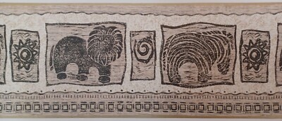 Aztec Drawings Zebra & Lion with Gold Edge Wallpaper Border 0060