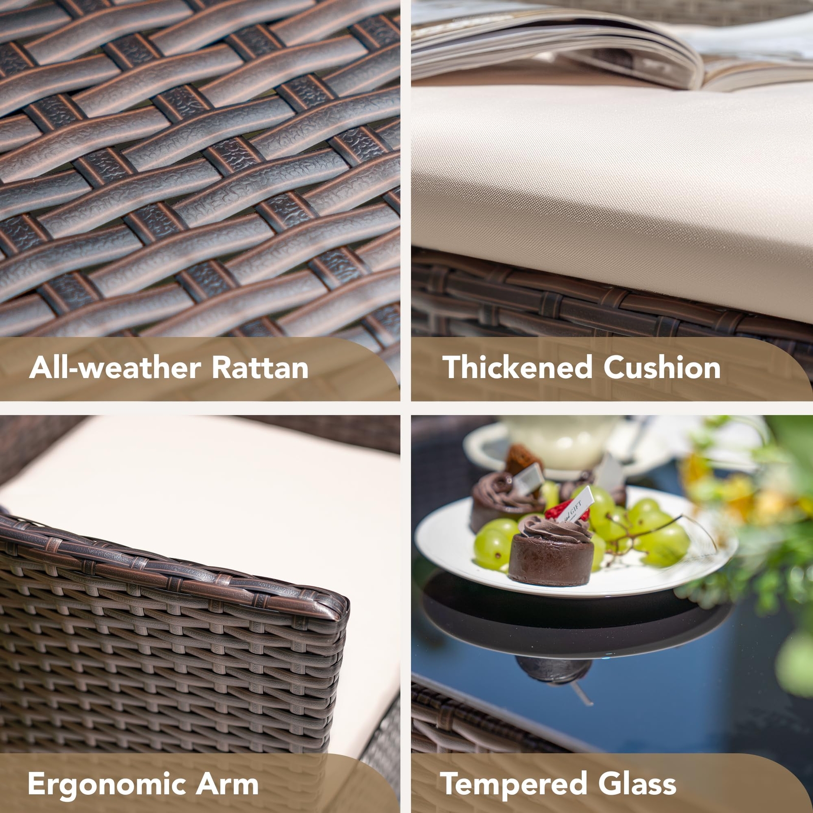 Devoko 4 Pieces Patio Porch Furniture Sets PE Rattan Wicker Chairs