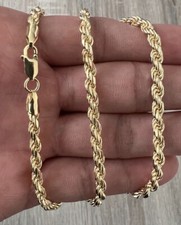 4mm 14k REAL Gold Rope 925 Solid Silver Heavy Chain Bracelet Italy