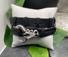2 PC Leather Bracelet Stackable Adjustable Tie Free Ship Bull B3282