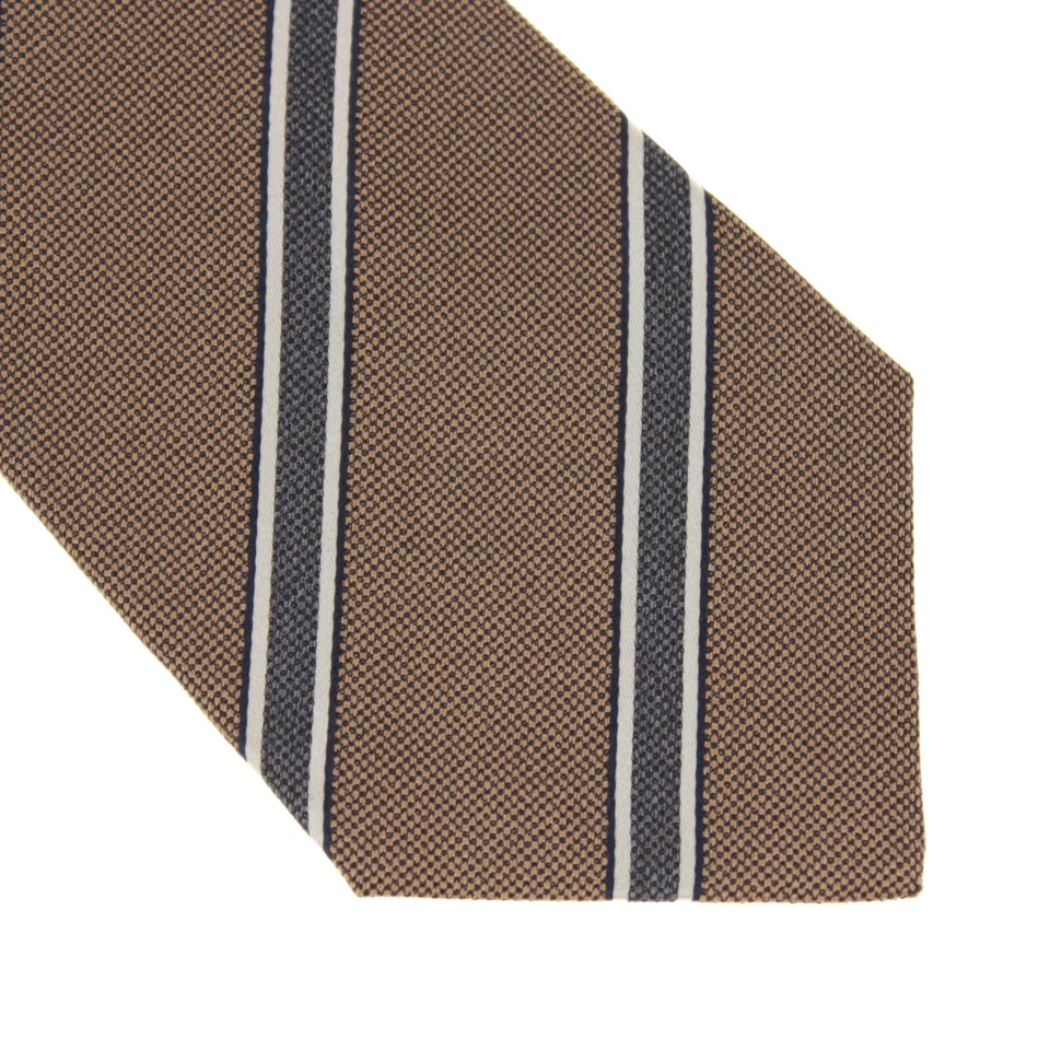 Corbata Kiton nueva sin etiquetas 100 % seda siete pliegues en marrón claro/azul marino melange rayas Foto 2 de 4