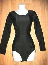 Woman's Plus Size Shiny Black Spandex Long Sleeve Scoop Neck Leotard Sz XXL New