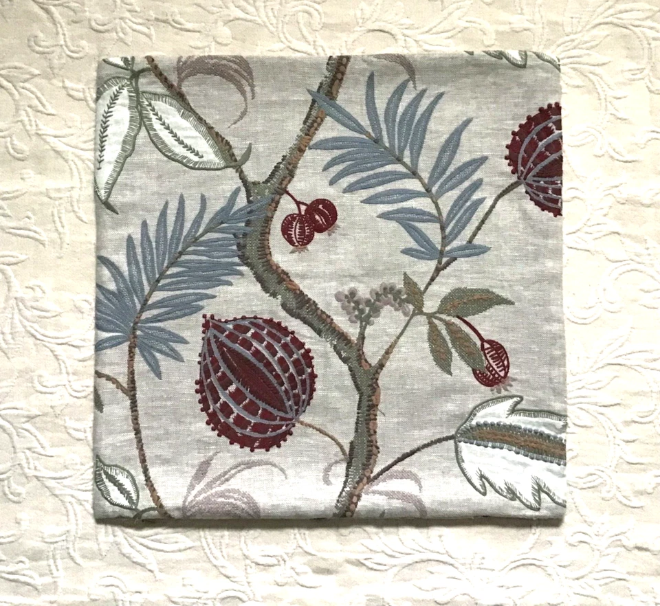 Floral Crewel Embroidered Linen Pillow Cover Case 22 x 22" - Image 2 of 4