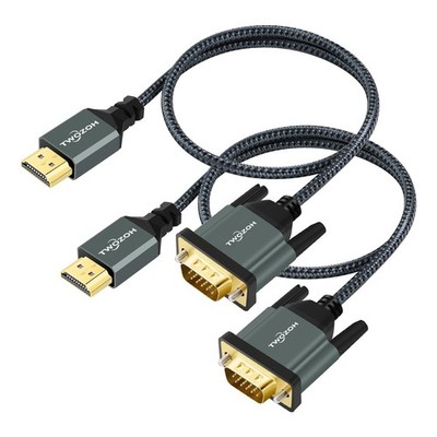 HDMI to VGA Cable 3.3FT 2 Pack. Aluminum Alloy Shell Nylon Braided & Gold-Pla...