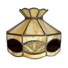 Vintage 70s Tiffany Style Slag Glass Hanging Ceiling Lamp w/Dried Flowers