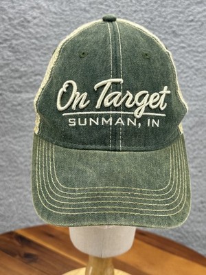 On Target Hat Cap Snap Back Green Beige Mesh Embroidered Trucker Mens Sunman IN