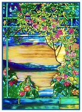 L.C.Tiffany Landscape Roses Counted Cross Stitch Chart  Pattern