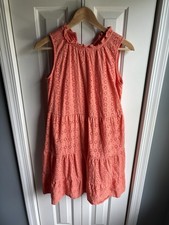 LOFT Lively Coral Eyelet Tiered Swing Dress Sleeveless Size XS