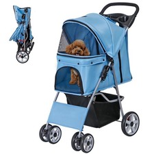 Foldable Pet Stroller Cat Dog 4-Wheel Waterproof Travel Carrier 33lbs Capacity