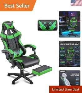 Green Gaming Chair with Footrest,Racing Gaming Chair,Computer Gamer Chair,Erg...