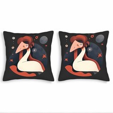 Whimsical Bird Design Throw Pillow Covers 18x18in Set of 2 - Artistic Feathered