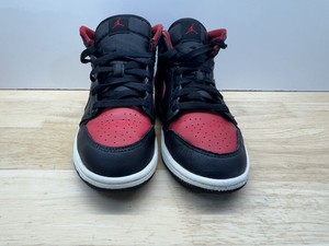 Nike Air Jordan 1 Mid Shoes Youth Size 3Y Black Red Bred DQ8424-067 Sneakers