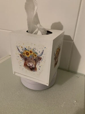 Highland cow and sunflowers tissue Box Cover Holder wooden handmade decoupaged - Image 1 of 4
