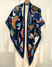 70% Cashmere 30% Silk Square canvas Print Shawl 195X125X125cm Scarf Neckerchief 