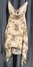 FOREVER 21 Beige/Brown Floral Chiffon Midi Dress M Cowl Neck Tie Back Lined