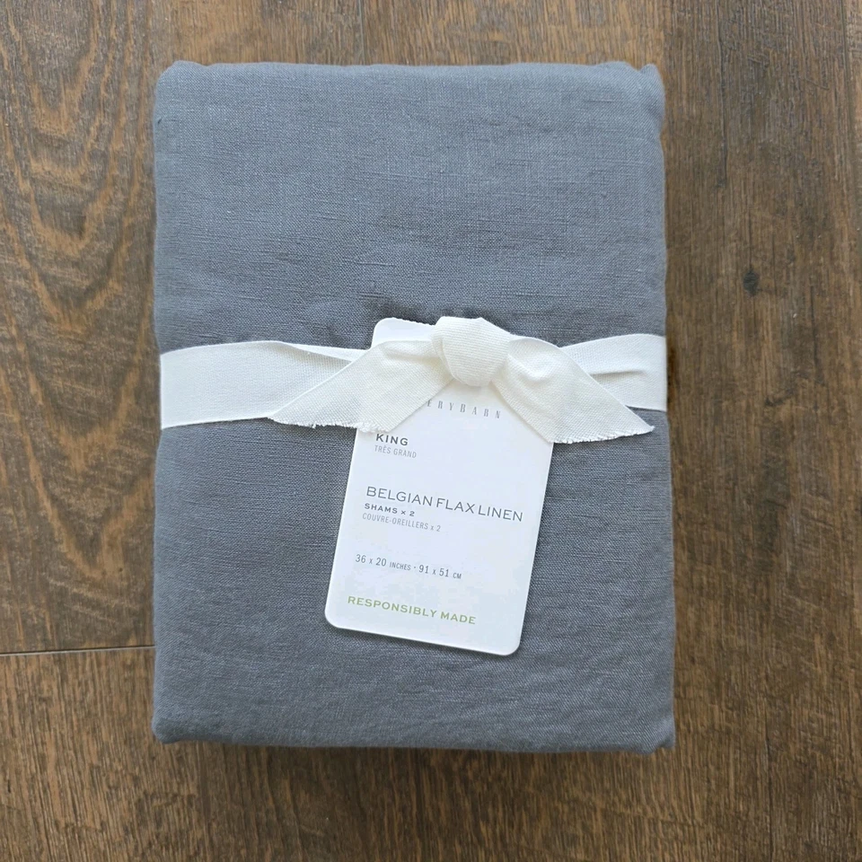 Pottery Barn бельгийский лен KING набор из 2 наволочек древесный уголь новый - Изображение 4 из 4