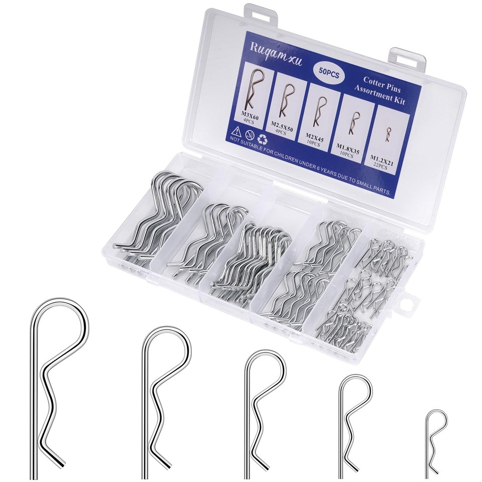 Hardware Pin Kit 50-piece cotter pin assortment kit heavy-duty R-clip hardware pins ...