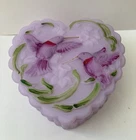 Vintage Fenton Hummingbird Heart Shape Glass Trinket Box - Hand Painted & Signed
