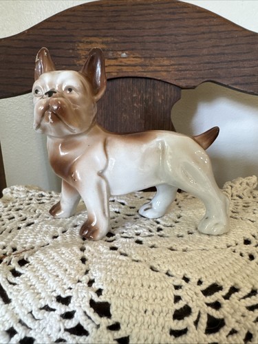 Vintage French Bulldog Porcelain Figurine Mid Century Japan 4" Tall