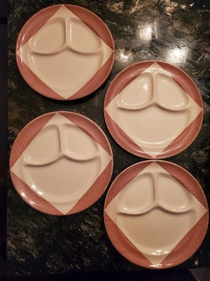WOW! Set of 4 Wallace China Desert Ware ''Tweed'' Grill Plates - RARE!