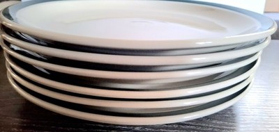 Set Of 6 Vtg Casuals China Pearl Green Stripe Band 10'' Plates Restaurantware 