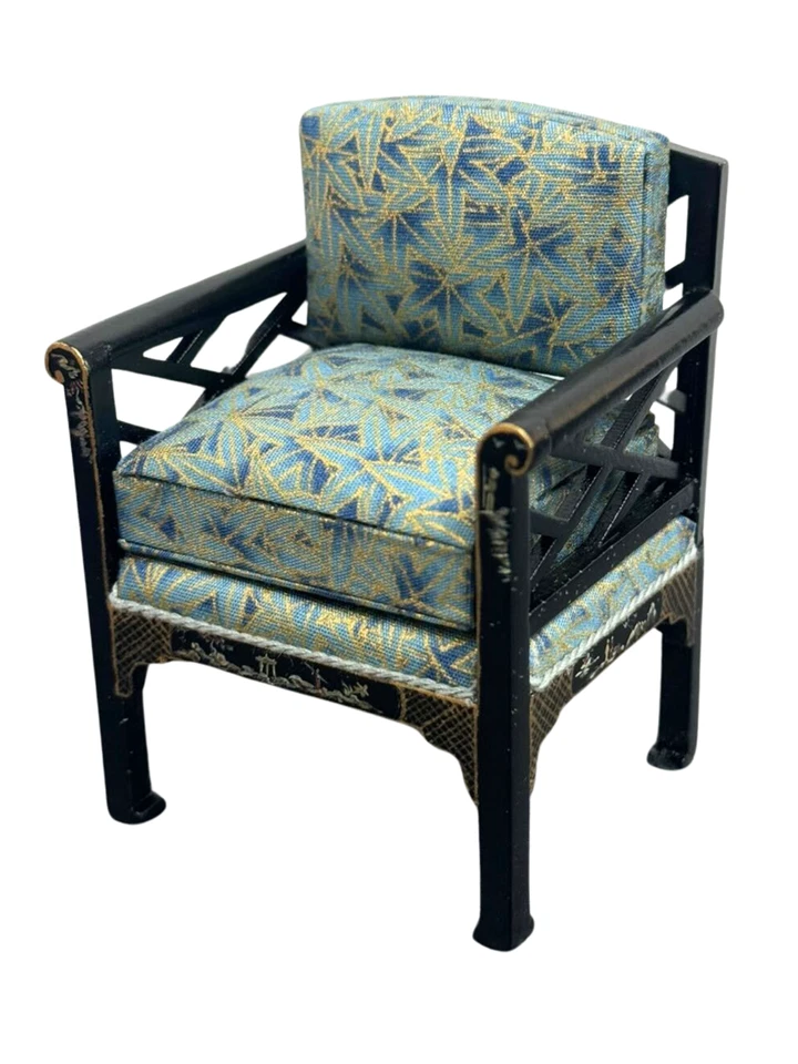Dolls House Chinese Black Green Armchair Hand Painted JBM Living Room Furniture - Image 1 of 1