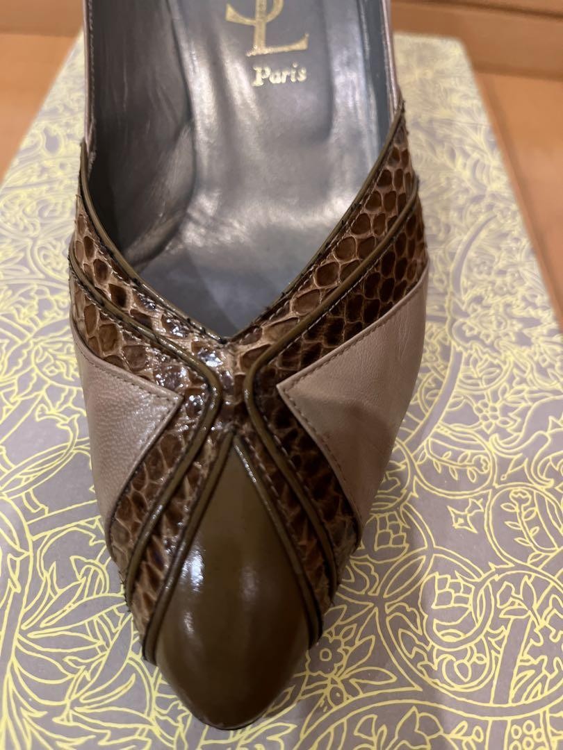 Autentiche decolte Yves Saint Laurent design incrociato tacco alto beige marrone taglia 36