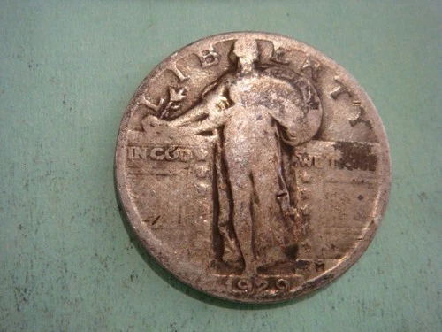 1929 P Standing Liberty Quarter album filler, actual coin in photo