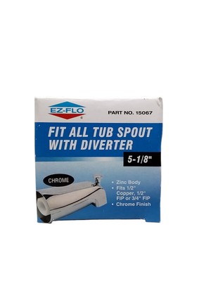 EZ-FLO 15067 Universal Tub Spout With Diverter – 5-1/8” Chrome, Die-Cast Zinc For 1/2” Or 3/4” Pipes
