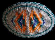 Vintage Beaded Belt Buckle Native American Seed Beads - Oval
