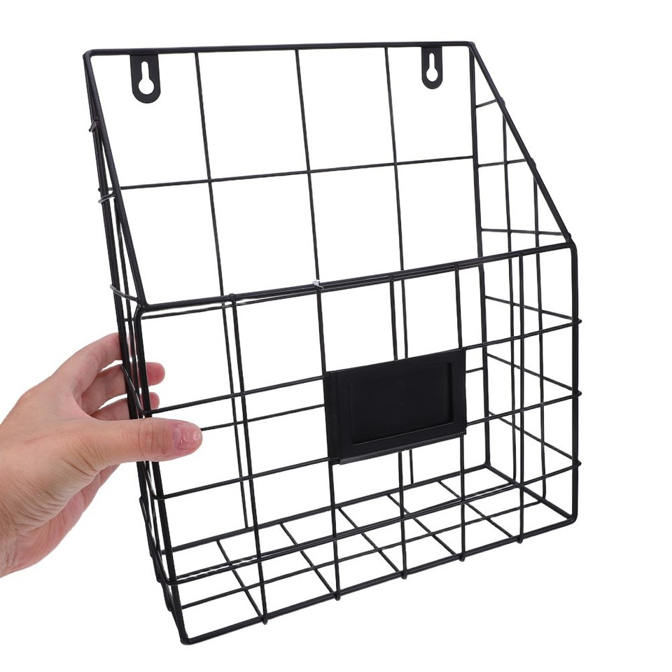 Magazine Organizer Wall Mounted Iron Hanging Basket Storage Rack Black ...