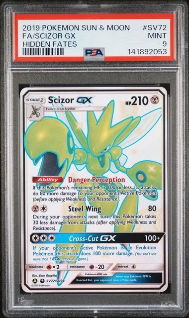 PSA 9 SCIZOR GX SV72 HIDDEN FATES SHINY VAULT SUN & MOON POKEMON MINT