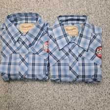 Wrangler Western Shirt Mens Medium Blue Plaid Short Sleeve Snap Front NWT
