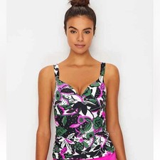 Anne Cole White Floral Print Tankini Swim Bathing Suit Top 34B