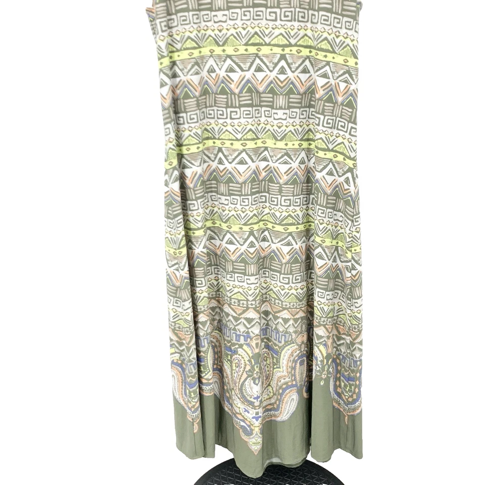Chicos Women Size 2 Large 12 14 Dress Tank Long Midi Green Pink Aztec Striped - Image 4 of 4
