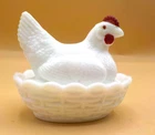 3 1/2" Vintage Westmoreland Milk Glass Covered Chicken Hen on nest Damaged