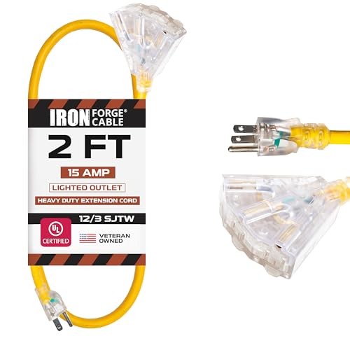 12/3 SJTW Yellow Extension Cord with 3 Electrical Power Outlet 2 15 50 75 100 ft