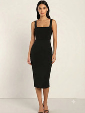 NWT Lulus Black Sleeveless Square Neck Midi Bodycon Dress Size S