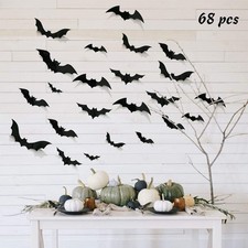 68pc Bats Wall Decor Halloween Decorations 3D Bat Stickers Home Decor Black