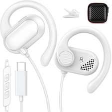 USB C Earbuds White Open Ear Sport Headset with Mic Volume Control Rotatable Ear