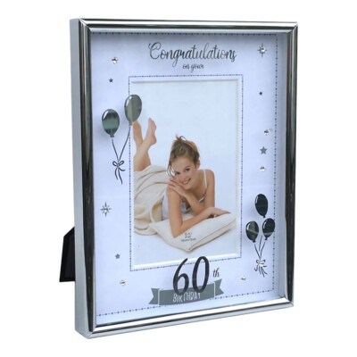 New! 60th Birthday Photo Frame & Silver Trim Border 4x6- Keepsake ...